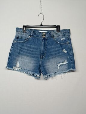 KanCan Frayed Distressed Blue Denim Shorts